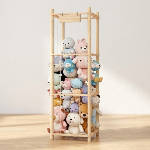 Plush toy storage rack - plush, wooden